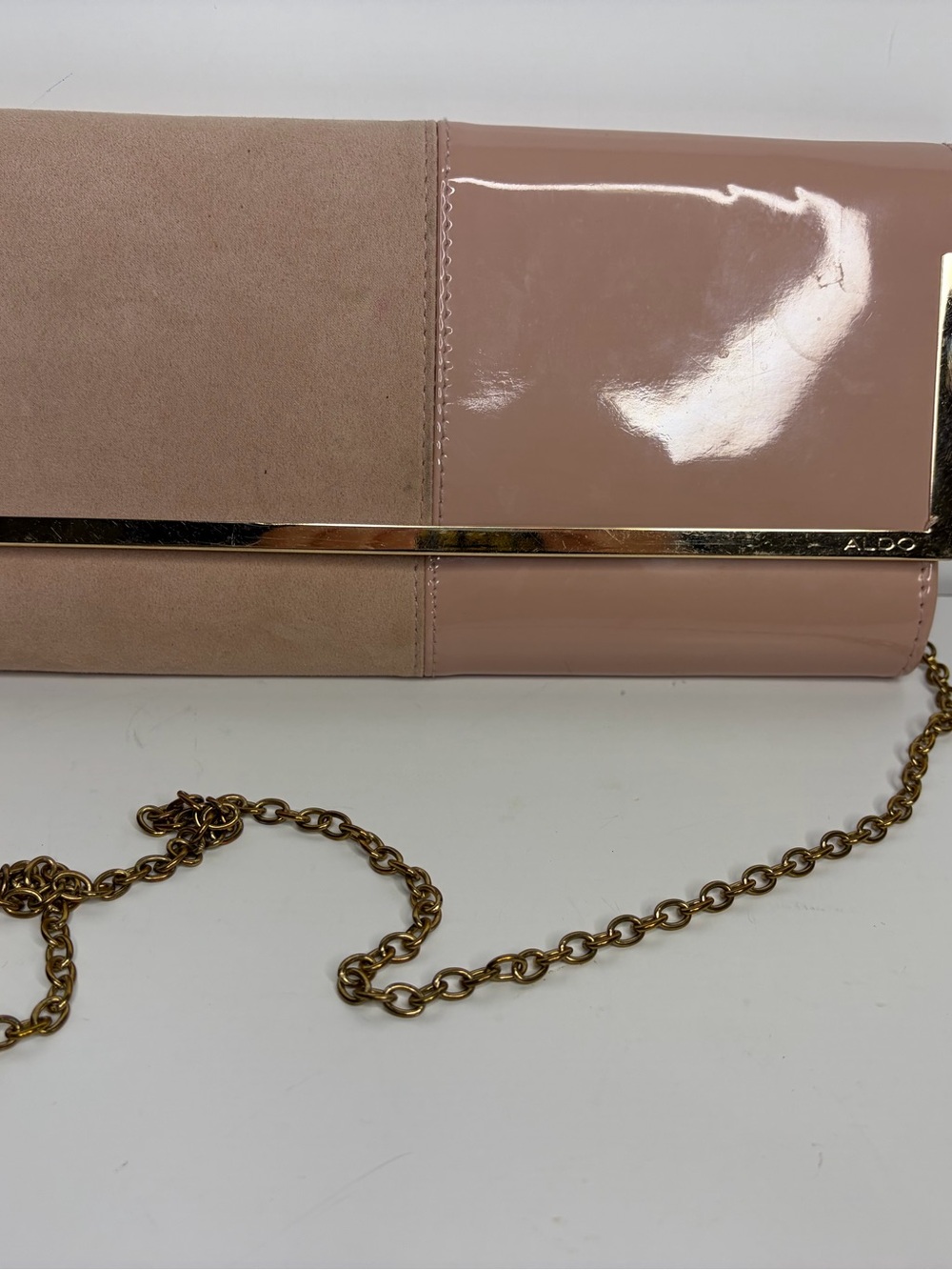 Aldo Blush Two-Tone Patent & Suede Chain Purse